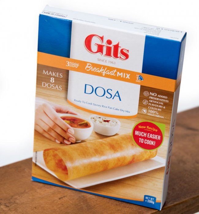 【送料無料・20個セット】南インドの軽食 ドーサの素 - Dosai Mix 【Gits】 4 - パッケージを別の角度から撮影しました