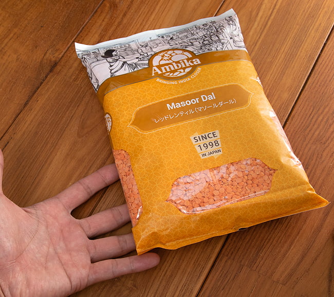 【送料無料・10個セット】ひら豆（皮なし) - Masoor Dal Red【1kgパック】 6 - サイズ比較のために手と一緒に
