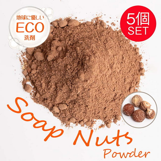 【5個セット】ソープナッツパウダー - インドの天然エコ洗剤&石鹸(Aritha Powder)[250g]の写真1枚目です。ソープナッツパウダー お得な5個セットです。セット,シカカイ,ソープナッツ,Aritha,石鹸,洗濯