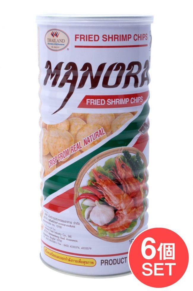 【6個セット】フライドシュリンプチップス - Lサイズ缶【Manora】の写真1枚目です。セット,エビせん,えびチップス,お菓子