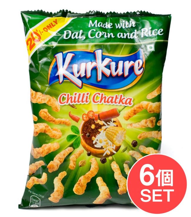 【6個セット】インドのスナック KurKure【Red Chilli Chakta味】の写真セット,インドのお菓子,スナック,クルクレ,マサラ味