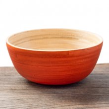[大決算セール]ベトナムの竹食器 - お椀 橙（直径12cm程度）