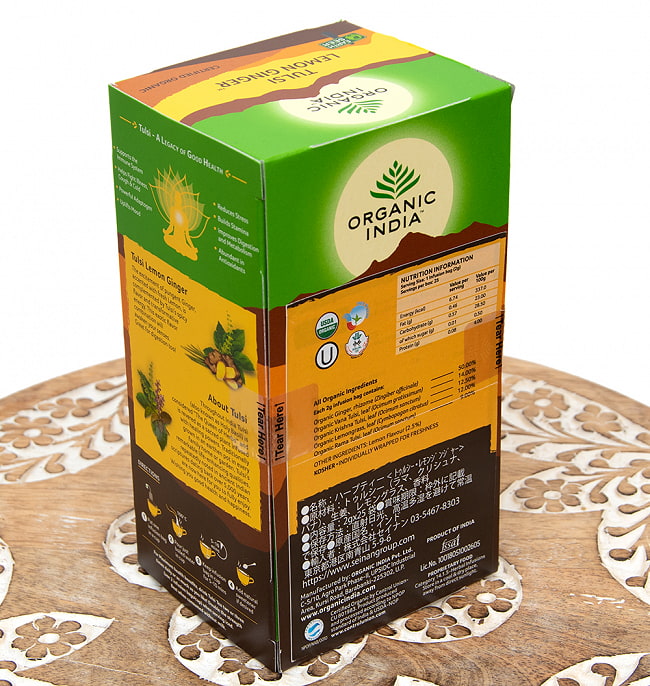 トゥルシーティ　レモンジンジャー TULSI LEMON GINGER  (25包) 【Organic India】 3 - 裏面の成分表示です