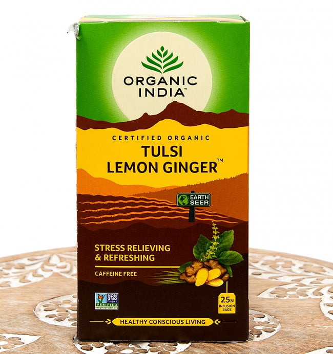 トゥルシーティ　レモンジンジャー TULSI LEMON GINGER  (25包) 【Organic India】の写真1枚目です。パッケージ写真ですハーブ,ハーブティー,トゥルシー,ティーバッグ,Organic India,Tulsi