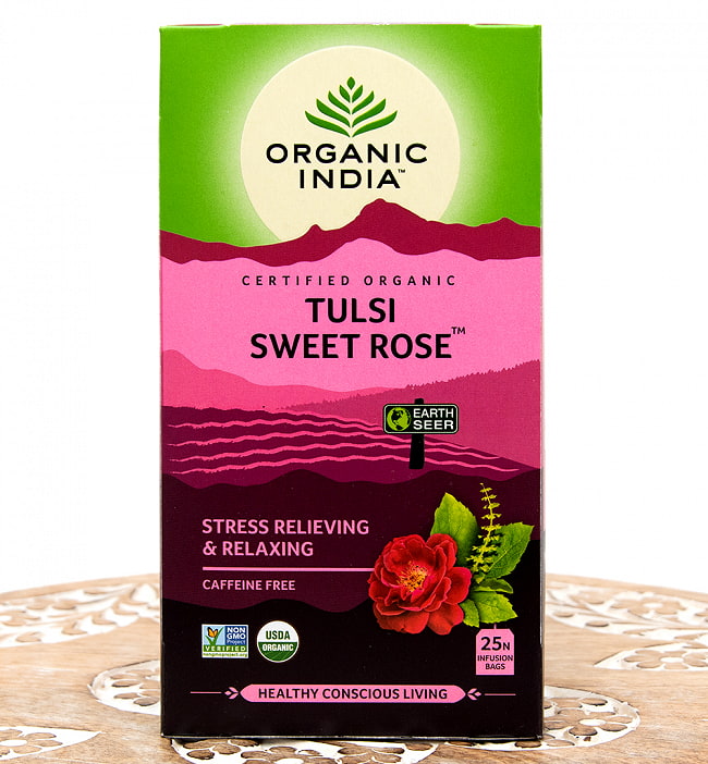 トゥルシーティ　 スイートローズ SWEET ROSE(25包) 【Organic India】の写真1枚目です。パッケージ写真ですハーブ,ハーブティー,トゥルシー,ティーバッグ,Organic India,Tulsi