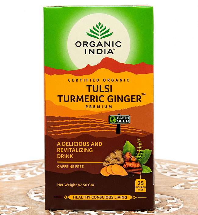 トゥルシーティ　 ターメリックジンジャー TULSI TURMELIC GINGER(25包) 【Organic India】の写真1枚目です。パッケージ写真ですハーブ,ハーブティー,トゥルシー,ティーバッグ,Organic India,Tulsi