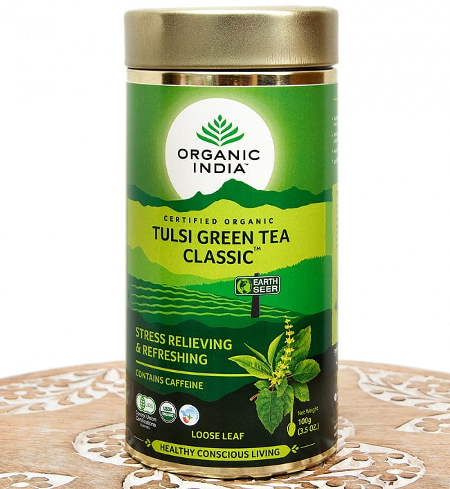 トゥルシーティ　 グリンティークラシック TULSI GREEN TEA CLASSIC(100g)  【Organic India】の写真1枚目です。パッケージ写真ですハーブ,ハーブティー,トゥルシー,ティーバッグ,Organic India,Tulsi