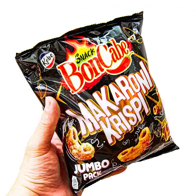 旨辛マカロニスナック - Makaroni Krispi Level 15  【BonCabe】 3 - 一袋はこれくらいのサイズ。