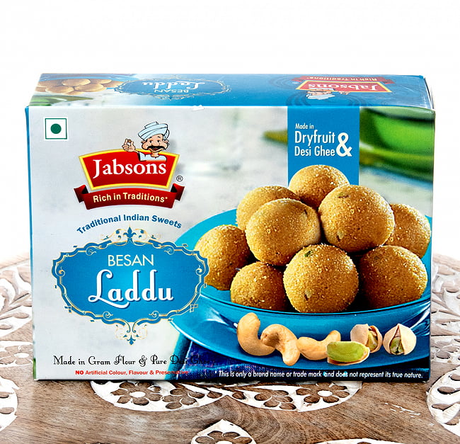 インドのお団子スイーツ - Besan Laddu 【Jabsons】の写真1枚目です。パッケージ写真です。インド,お菓子,お団子,カルダモン,ピスタチオ