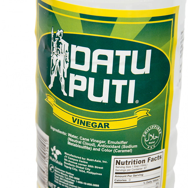 フィリピンのお酢 - ダトゥプティ ビネガー DATU PUTI 1L 3 - 裏面の成分表示です