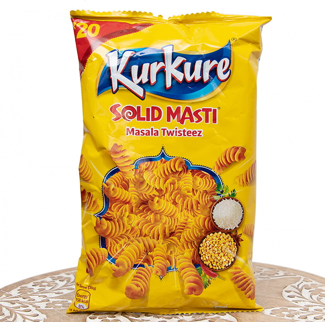 インドのスナック KurKure【Masala Twisteez味】の写真1枚目です。この様なパッケージでお送りしますインドのお菓子,スナック,クルクレ,マサラ味