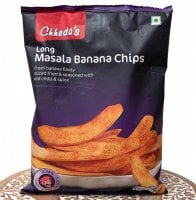 小さなバナナを揚げてマサラ味に - Long Masala Banana Chips 170g【Chhedas】(FD-SNK-323)