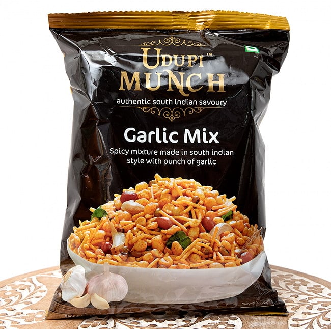 スパイシーヌードルスナック - Udupi Munch Garlic Mix 170g【Udupi】の写真1枚目です。細かいヌードルがパリパリと口の中で楽しいスパイシーヌードルスナックですインド,お菓子,スパイシー,フライドヌードル,ピーナッツ,マサラスナック