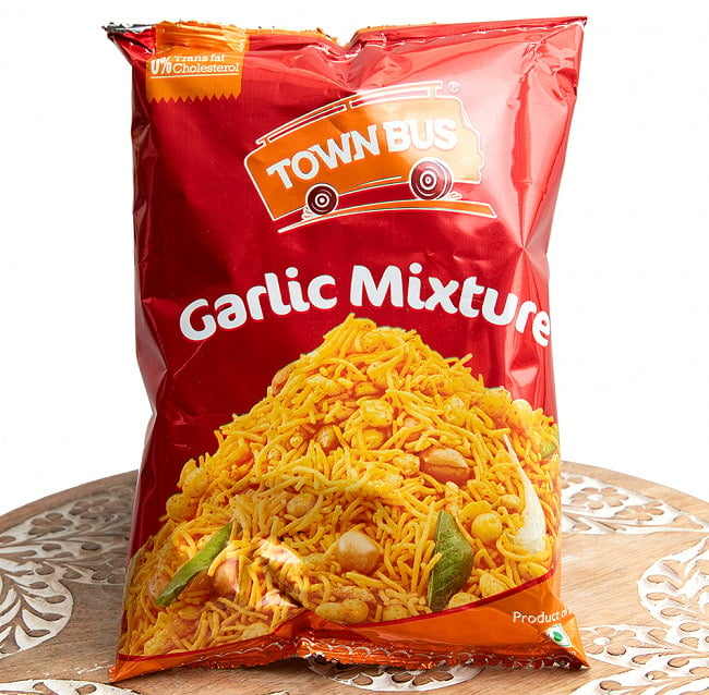 ニンニク味がたまらなく旨い南インドスナック - Garlic Mixture 150g【TOWNBUS】の写真1枚目です。パッケージ写真ですインド,お菓子,南インド,スナック,ココナッツオイル揚げ,ガーリック,旨み