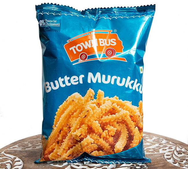 バターとクミンが香るシンプルなお味の南インドスナック - バタームルク Butter Murukku 150g【TOWNBUS】の写真1枚目です。パッケージ写真ですインド,お菓子,南インド,スナック,ココナッツオイル揚げ,シンプル,あとひき、タウンバス