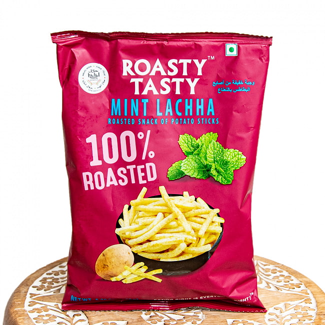 ミントフレーバーのローストポテトスティック   Roasted Potato Stick Mint Lachha【ROASTY TASTY】の写真1枚目です。パッケージ写真ですインド,お菓子,ナムキン,スパイス,マサラ,サクサク,美味しい