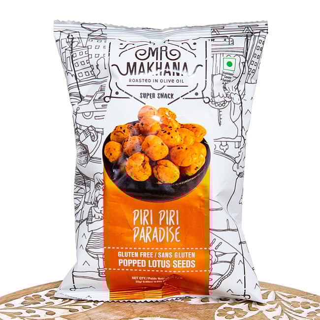 MR.MAKHANA PIRI PIRI PARADISE ピリ辛味 インド発祥のスーパーフードの写真ロータスシード,フォックスナッツ,マカーナ,ゴルゴンナッツ,マカナ,スーパーフード