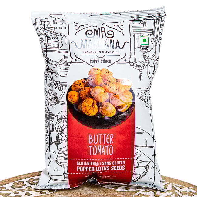 MR.MAKHANA BUTTER TOMATO バタートマト味 インド発祥のスーパーフードの写真ロータスシード,フォックスナッツ,マカーナ,ゴルゴンナッツ,マカナ,スーパーフード