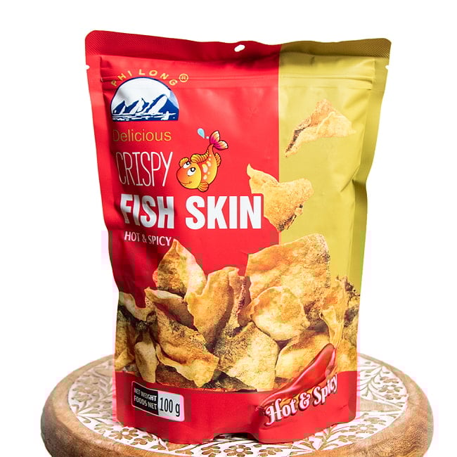 【PHI LONG】ベトナムのカリカリ 魚の皮チップス たっぷり100g ホット＆スパイシーの写真ベトナム,お菓子,スナック,おつまみ,ビール