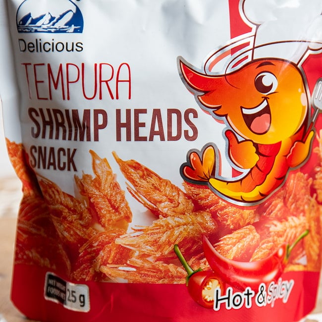 【PHI LONG】ベトナムの えびの頭チップス ホット＆スパイシー デリシャス テンプラ シュリンプ ヘッド スナック 2 - パッケージ表面を拡大しました