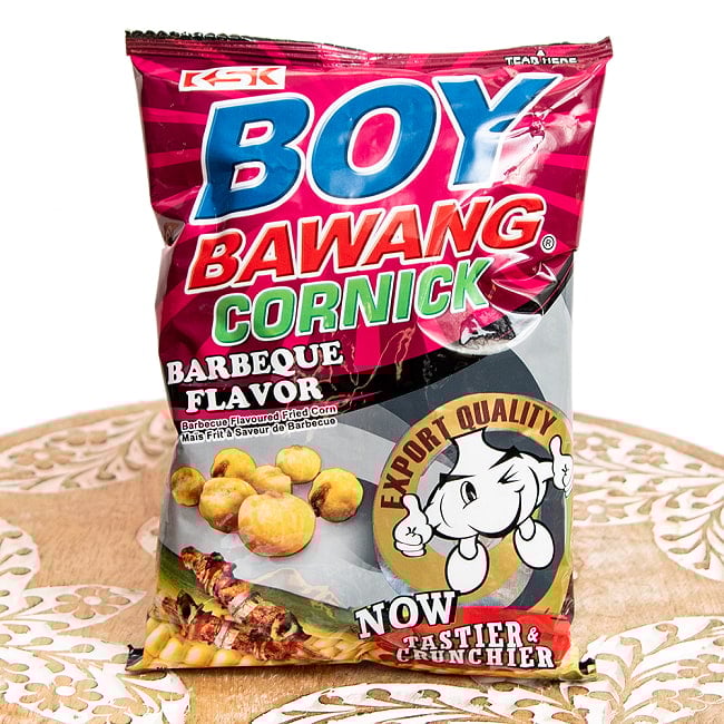 フライドコーンスナック バーベキューフレーバー90g 【ボーイバワン】 の写真BOYBAWANG, ボーイバワン, フライドコーン, バーベキュー味, ガーリックスナック, ザクザク食感, フィリピンスナック, やみつき系おやつ, おつまみに最高, アジアンスナック