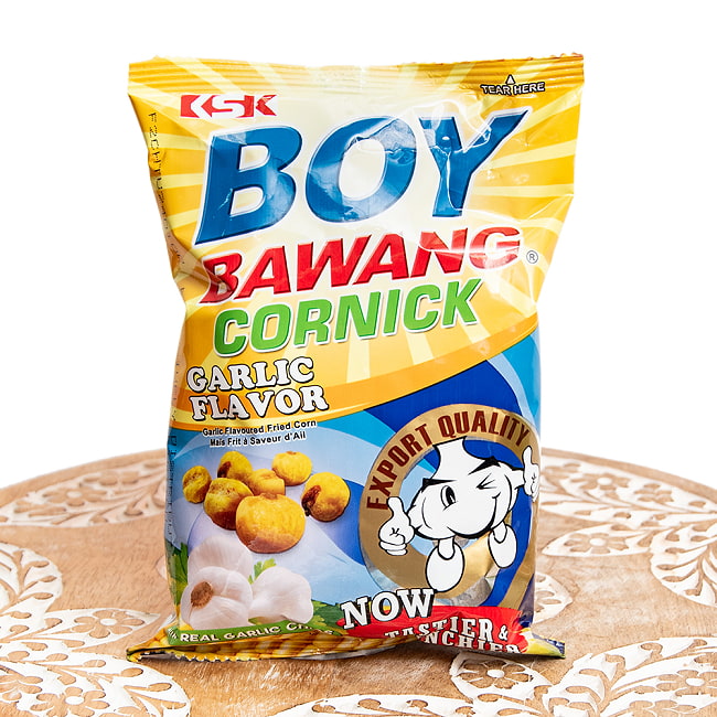フライドコーンスナック ガーリックフレーバー90g 【ボーイバワン】 の写真BOYBAWANG, ボーイバワン, ガーリック味, にんにくスナック, フライドコーン, フィリピンおやつ, おつまみに最高, ザクザク食感, やみつき系スナック, アジアンスナック