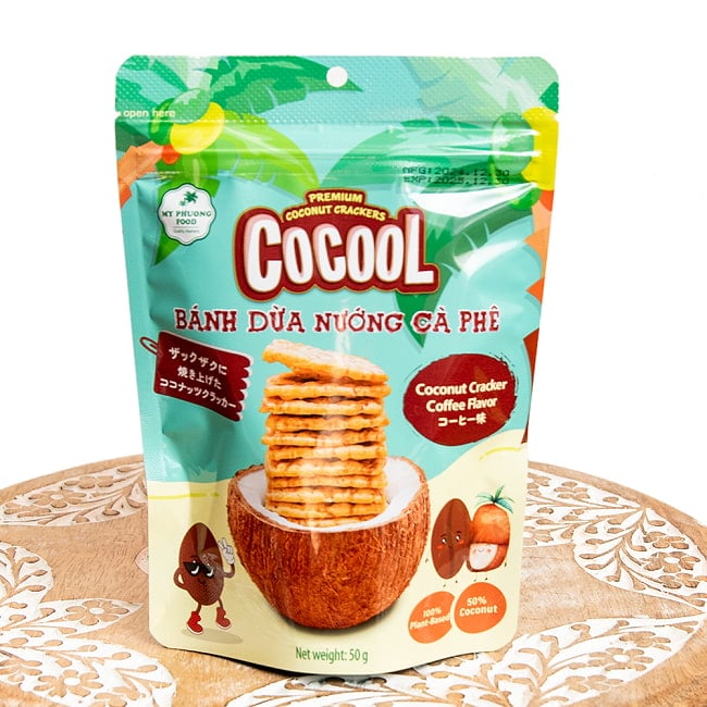 ローストココナッツクラッカー コーヒーフレーバー 50g【COCOOL】の写真ベトナム, ココナッツ, ココナッツスナック, コーヒー, グルテンフリー, 健康志向, ハラル食品