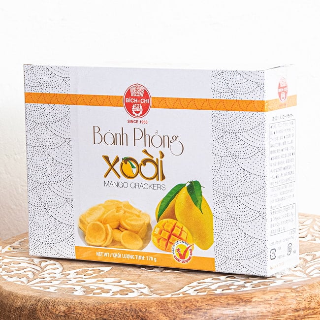 ベトナム マンゴークラッカー 170g - ほんのりマンゴー風味 の写真ベトナムスナック,マンゴー風味,クラッカー,揚げ菓子,おつまみ,おやつ,エスニック食品,軽食,サクサク食感,ビッチ