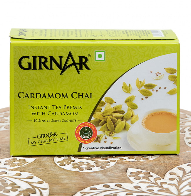 お湯を注ぐだけでインドのカルダモンチャイ！　CARDAMON CHAI 10袋入り[GIRNAR]の写真1枚目です。パッケージ写真ですインスタント チャイ,チャイ,GIRNAR,CHAI