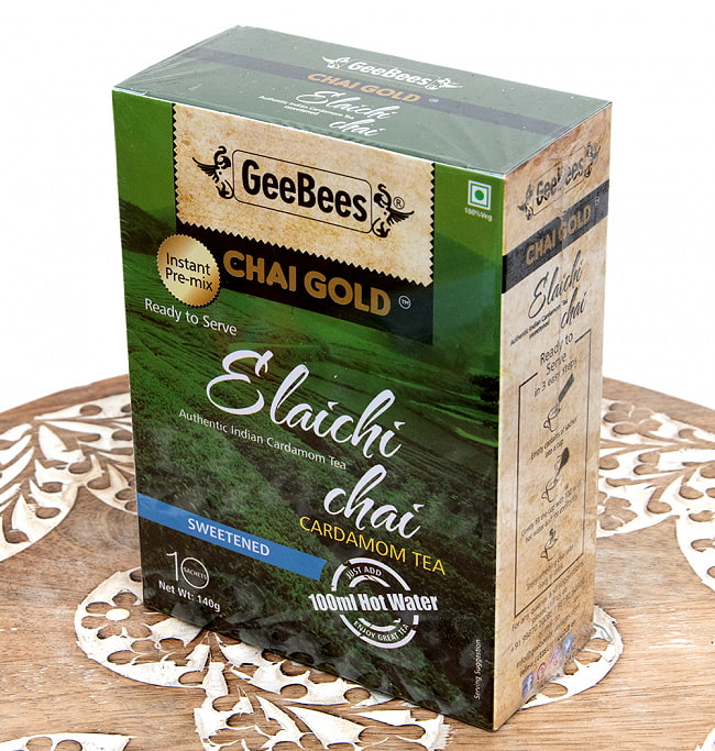 お湯を注ぐだけでインドのカルダモンチャイ！　ELAICHI CHAI 10袋入り[GeeBees] 2 - 斜めから撮影しました