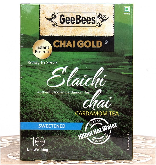 お湯を注ぐだけでインドのカルダモンチャイ！　ELAICHI CHAI 10袋入り[GeeBees]の写真1枚目です。お湯を注ぐだけでインドのカルダモンチャイが楽しめますインスタント チャイ,チャイ,GIRNAR,CHAI