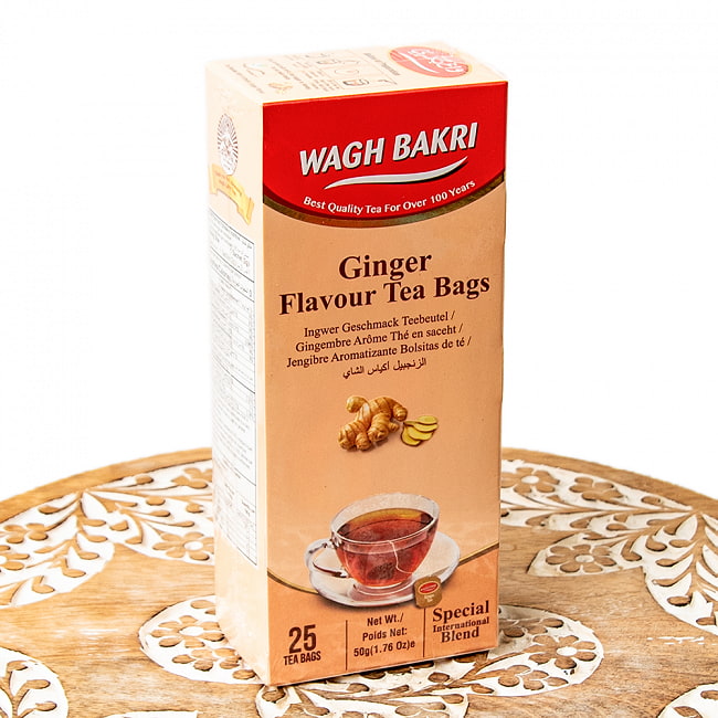 【WAGH BAKRI】ジンジャー フレーバー ティー ティーバッグ Ginger Flavour Tea Bagsの写真1枚目です。パッケージ写真インドのお茶,インド,チャイ用,茶葉,CTC,茶