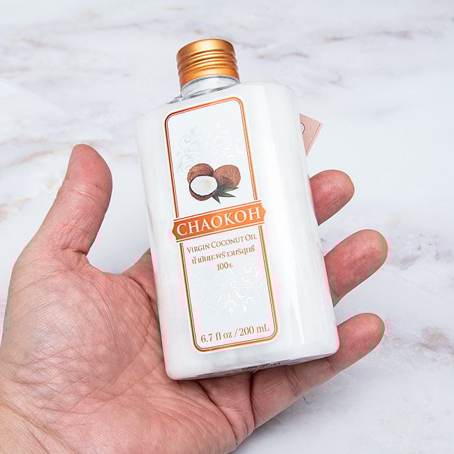 ヴァージン ココナッツ オイル　100% 200ml【CHAOKOH】 4 - これくらいのサイズ感です。