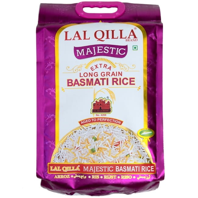 世界で一番長いお米 バスマティライス 高級品 5kg - Basmati Rice  【LAL QILLA Majestic】の写真1枚目です。高級バスマティライスです。この写真は、5kgのものです。LAL QILLA,インド料理,インド,パキスタン,ライス,バスマティ,ビリヤニ お米