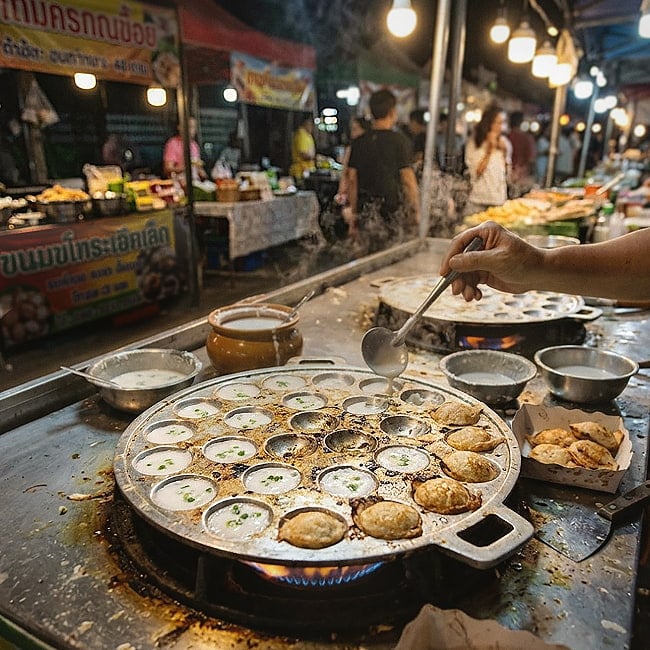 カノムクロック焼き器　タイの屋台菓子　アルミ製焼き型　13個 8 - 現地での使用イメージです