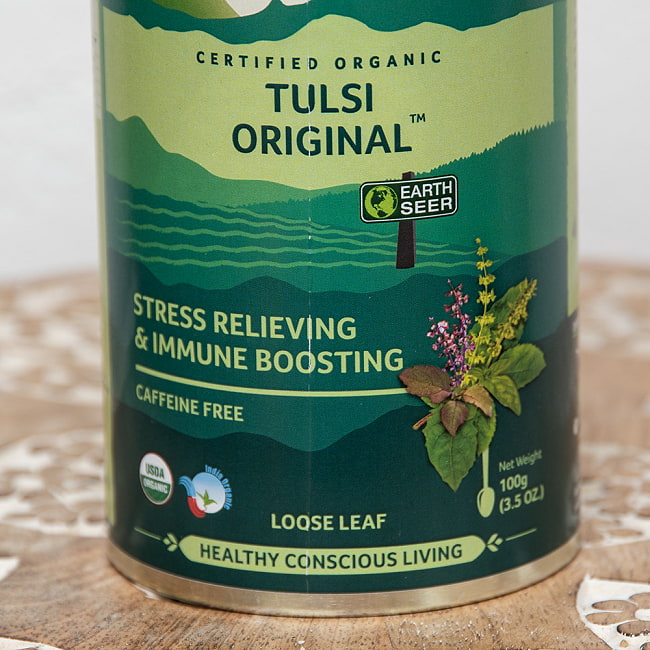 【送料無料・12個セット】トゥルシーティ Tulsi Original 【Organic India】 缶入り茶葉100g 3 - アップにしてみました