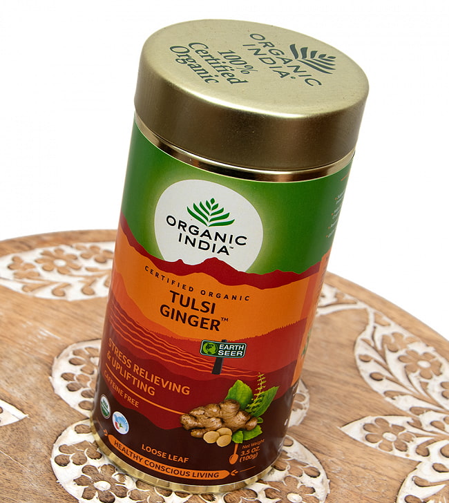 【送料無料・12個セット】トゥルシーティ　 ジンジャー TULSI GINGER(100g) 【Organic India】 3 - 斜めから撮影しました