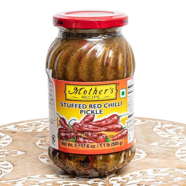 【3個セット】スパイスを詰めたレッドチリの辛口アチャール - 500g【Mother's】 2 - 表面です。