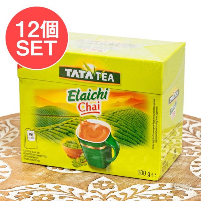 【12個セット】カルダモンチャイ TATA TEA Elaichi ティーバッグ50包の写真セット,インドのお茶,チャイ用,茶葉,CTC