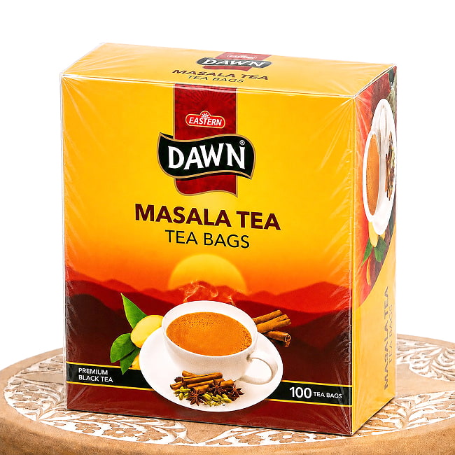 【2個セット】【たっぷり100袋入り】パキスタンのマサラチャイ ティーバッグ - Masala Tea Tea Bag - DAWN  2 - 表面です。