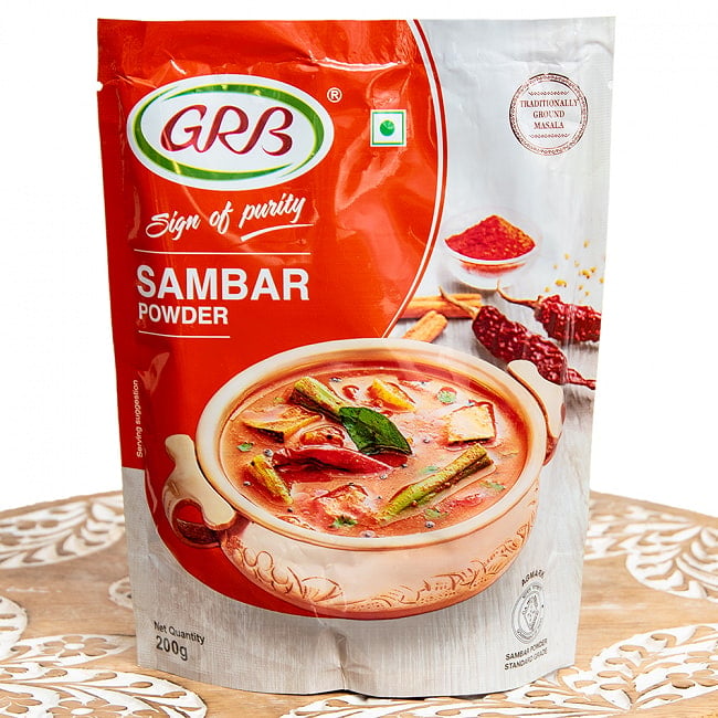 【12個セット】サンバル パウダー 南インドの豆野菜スープ「サンバル」が作れるスパイスミックス【GRB】 SAMBAR POWDER 200G 2 - パッケージ裏面