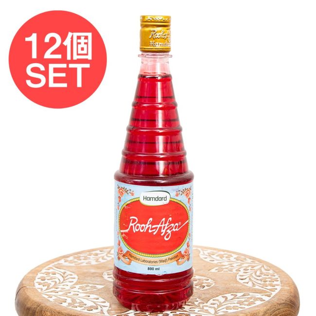 【ケース販売・12個セット】ルーアフザ Roohafza インド・パキスタンの伝統シロップ 800ml【Hamdard】の写真セット,ローズシロップ,ローズミルク,インド,ローズドリンク,ルーアフザ,パキスタン,伝統シロップ,爽やか,甘さ,ラマダン,シャルバット,フローラル