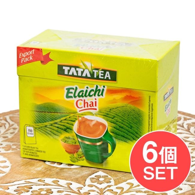 【6個セット】カルダモンチャイ TATA TEA Elaichi ティーバッグ50包の写真セット,インドのお茶,チャイ用,茶葉,CTC
