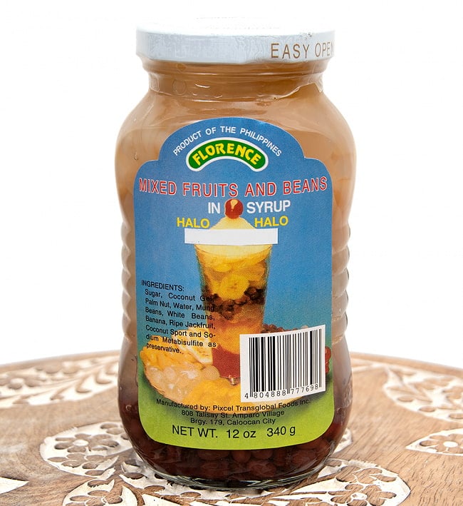 【6個セット】フィリピンのスイーツ ハロハロ(HALO HALO)の素 - ミックスフルーツのシロップ漬け[340g] 2 - 瓶を正面から撮影しました