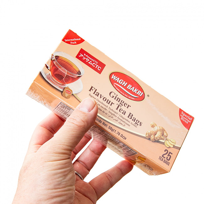 【送料無料・12個セット】【WAGH BAKRI】ジンジャー フレーバー ティー ティーバッグ Ginger Flavour Tea Bags 4 - これくらいのサイズ感です。