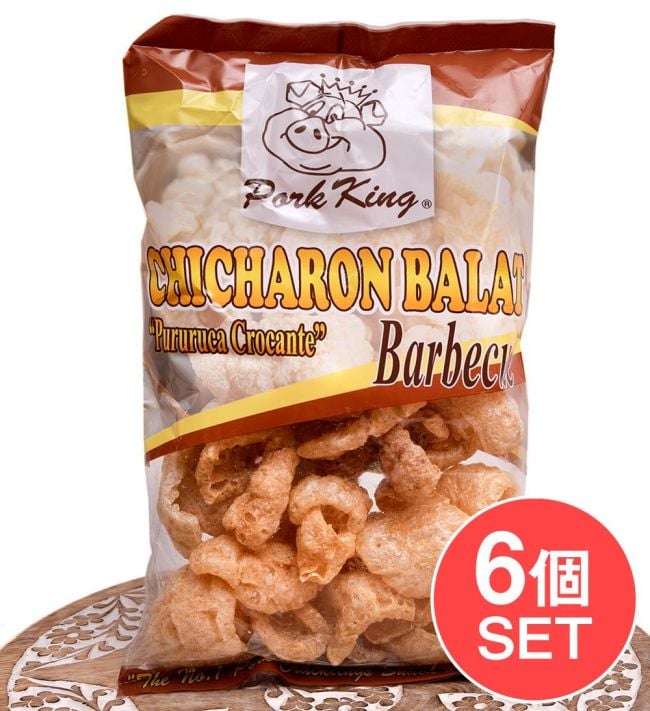 【6個セット】チチャロン バラット - 豚皮の唐揚げ  CHICHARON BALAT Barbecue 【Pork King】の写真1枚目です。セット,チチャロン,スナック,豚皮スナック,揚げ菓子,フィリピンのお菓子