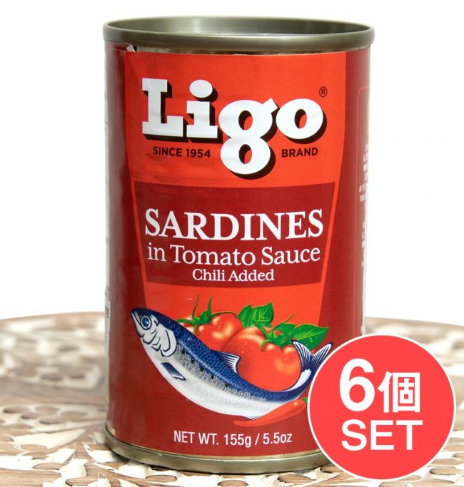 【6個セット】サーディン - いわしのトマト煮 チリ味 - SARDINES in Tomato Souce Chilli Added[155g]の写真1枚目です。セット,オイルサーディン,いわし,缶詰,フィリピン
