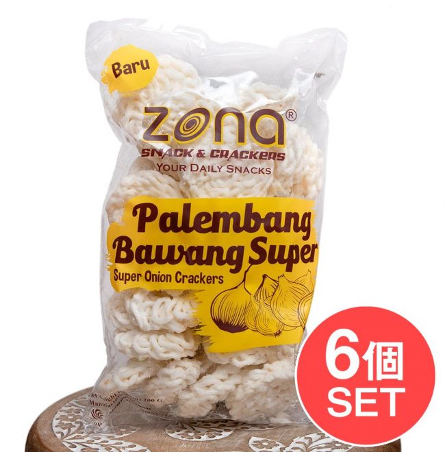 【6個セット】エビたまねぎせんべい平型  - ZONA KERUPUK PALEMBANG BAWANG SUPER 【Zona】の写真セット,インドネシア,お菓子,タピオカ,スナック,変わったもの
