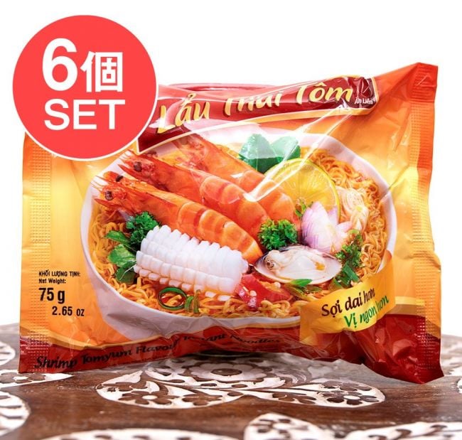 【6個セット】ミリケット ラウ タイ トム - LAU THAI TOM  海老トムヤム風 インスタントヌードル 75gの写真セット,ベトナム料理,フォー,インスタント麺