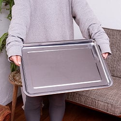 ベトナム屋台やレストランで大活躍 特大 お盆 トレー 約49cm×約34cm ステンレス製 - サブ4